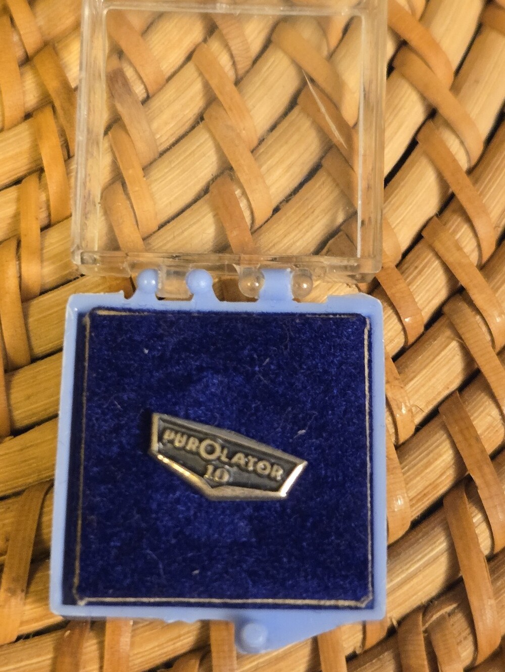Vintage Purolator 10 Year Service Award Lapel Pin Screw Back w/ Box